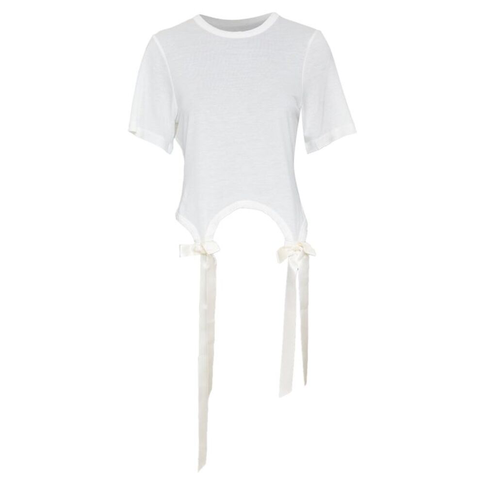 Simone Rocha fine jersey curved hem bow top shirt